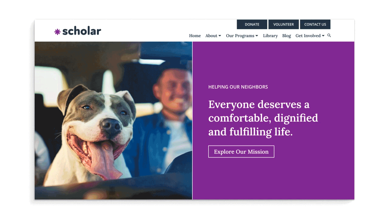 A gif showing a nonprofit website before and after the customization process