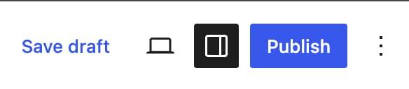 The settings sidebar can be opened using the Settings the button next to the Publish button.
