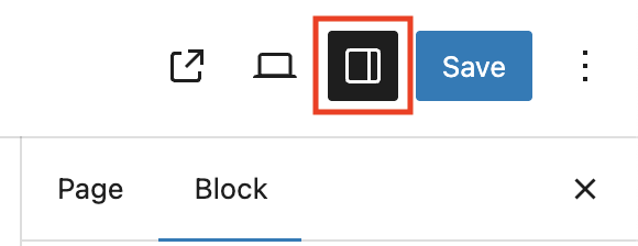 Block settings button highlighted