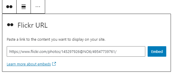 Edit the URL for the Flickr embed block.