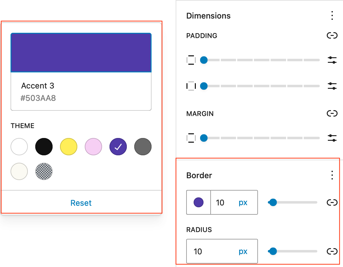 Border settings in Read More block