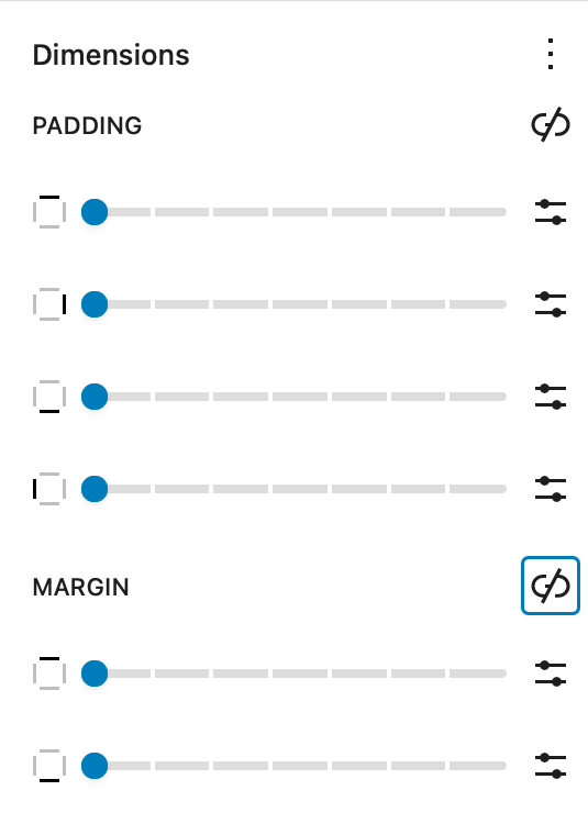 Dimensions settings in the Read More block
