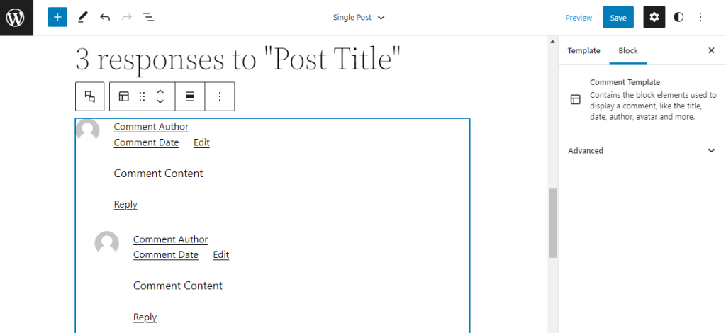 Comment Template block