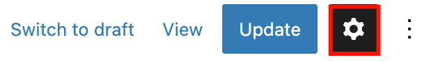 Settings button on the WordPress block editor interface