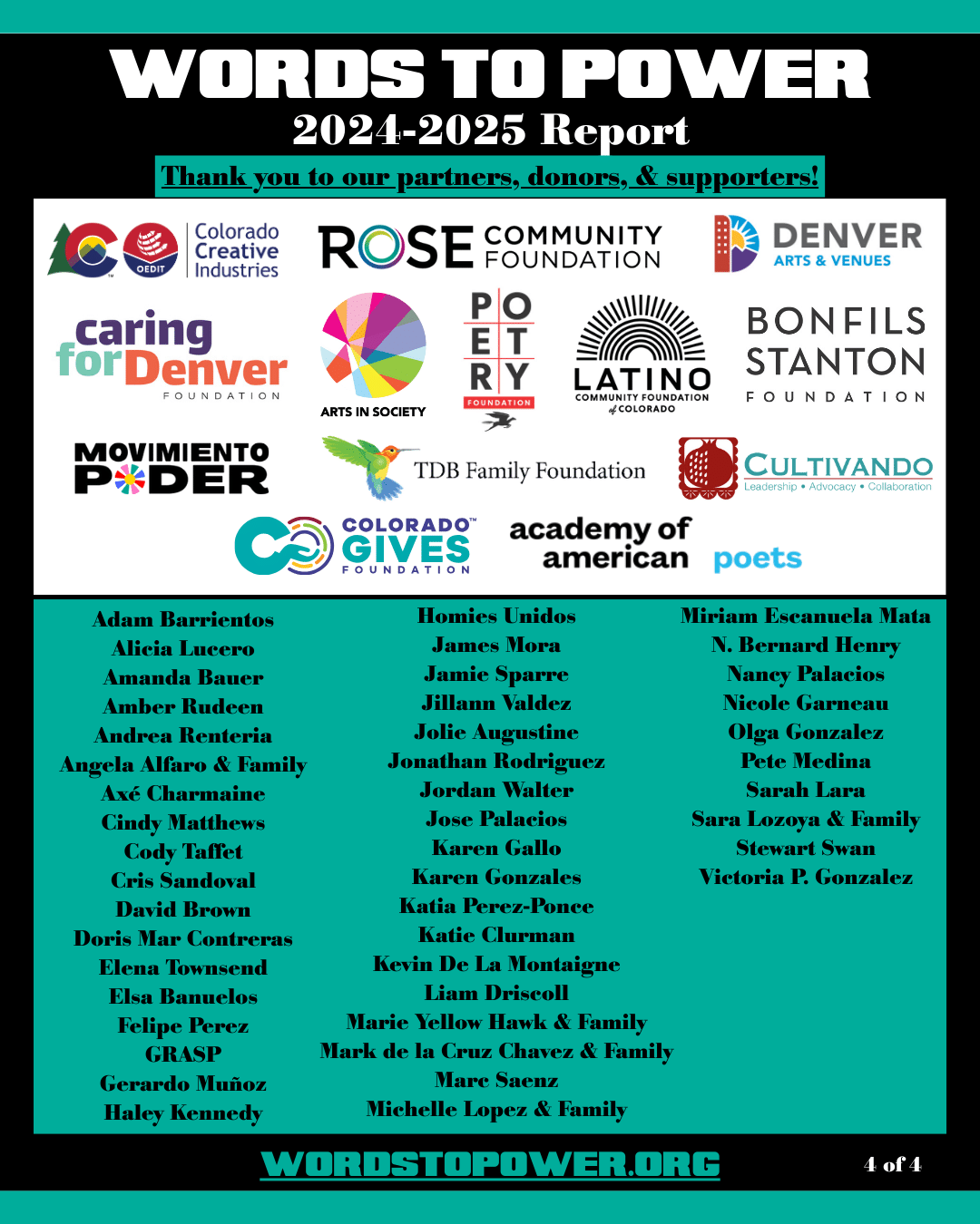 4 Words To Power 2024-2025 Report Thank you to our partners, donors, & supporters!