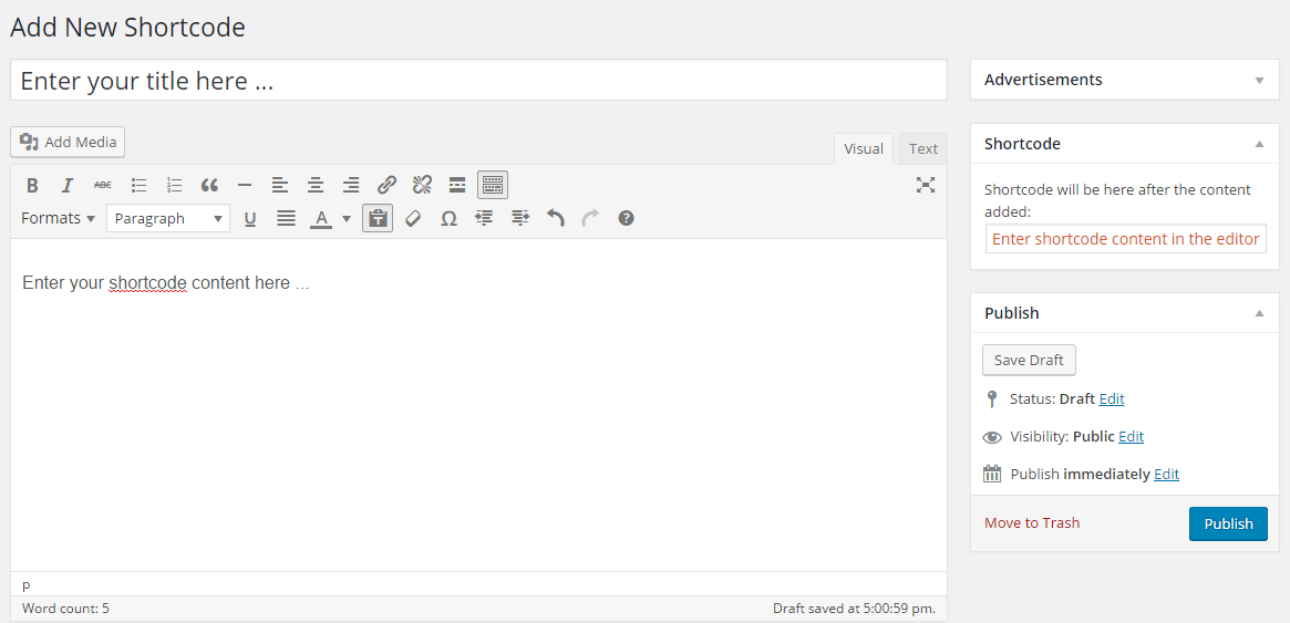 generate shortcode editor