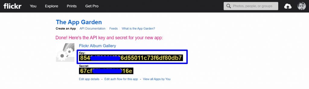 How to get Flickr API Key 6 Flickr API Key Generated - Flickr API Key