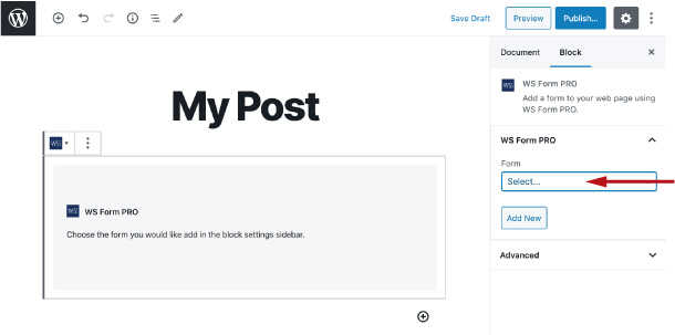 WS Form - Gutenberg Block - Select Form