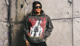 Co-founder Bianca Winslow wears an Actively Black hoodie with a poem in Tupac Shakur’s handwriting.