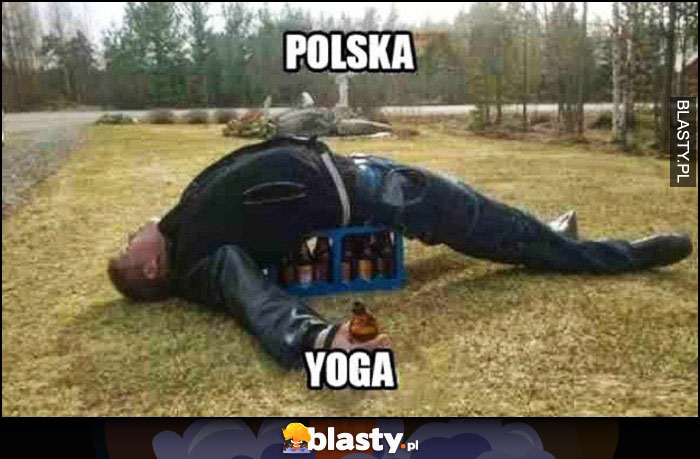 Polska yoga nawalony pijany facet na skrzyni piwa Polska yoga nawalony pijany facet na skrzyni piwa