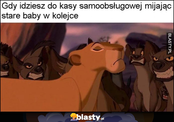 Gdy idziesz do kasy samoobsługowej mijając stare baby w kolejce Król Lew hieny Gdy idziesz do kasy samoobsługowej mijając stare baby w kolejce Król Lew hieny