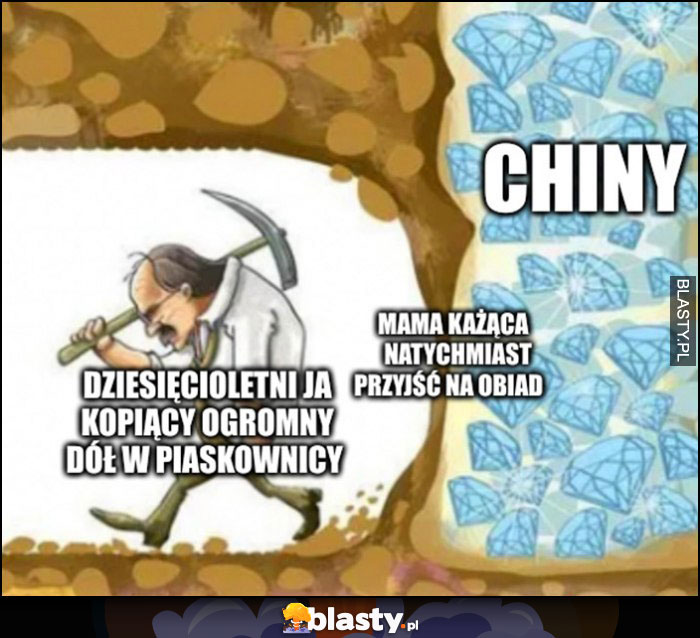 Dziesięcioletni ja kopiący ogromny dół w piaskownicy, Chiny, mama każąca natychmiast przyjść na obiad Dziesięcioletni ja kopiący ogromny dół w piaskownicy, Chiny, mama każąca natychmiast przyjść na obiad