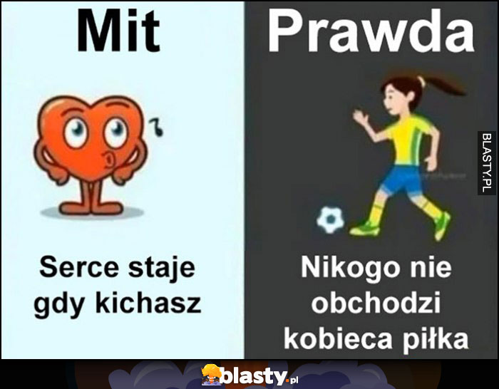 Mit: serce staje gdy kichasz, prawda: nikogo nie obchodzi kobieca piłka nożna Mit: serce staje gdy kichasz, prawda: nikogo nie obchodzi kobieca piłka nożna