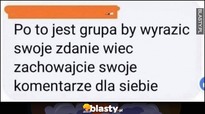 Po to jest grupa by wyrazić swoje zdanie, więc zachowajcie swoje komentarze dla siebie Po to jest grupa by wyrazić swoje zdanie, więc zachowajcie swoje komentarze dla siebie
