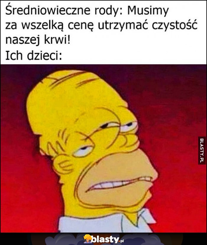 Średniowieczne rody: musimy za wszelką cenę utrzymać czystość naszej krwi, ich dzieci: upośledzone Homer Simpson Średniowieczne rody: musimy za wszelką cenę utrzymać czystość naszej krwi, ich dzieci: upośledzone Homer Simpson