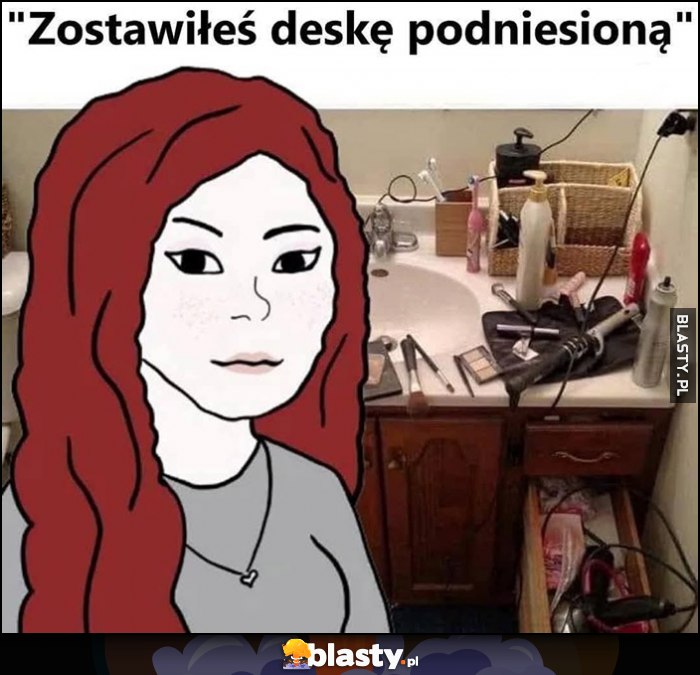 Typowa laska dziewczyna: zostawiłeś deskę podniesioną a sama ma bałagan Typowa laska dziewczyna: zostawiłeś deskę podniesioną a sama ma bałagan