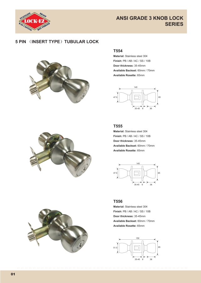 ANSI 3 Knob Lock