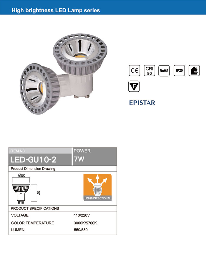 RETROFIT LIGHT Ra80 GU10 7W COB LED BULB