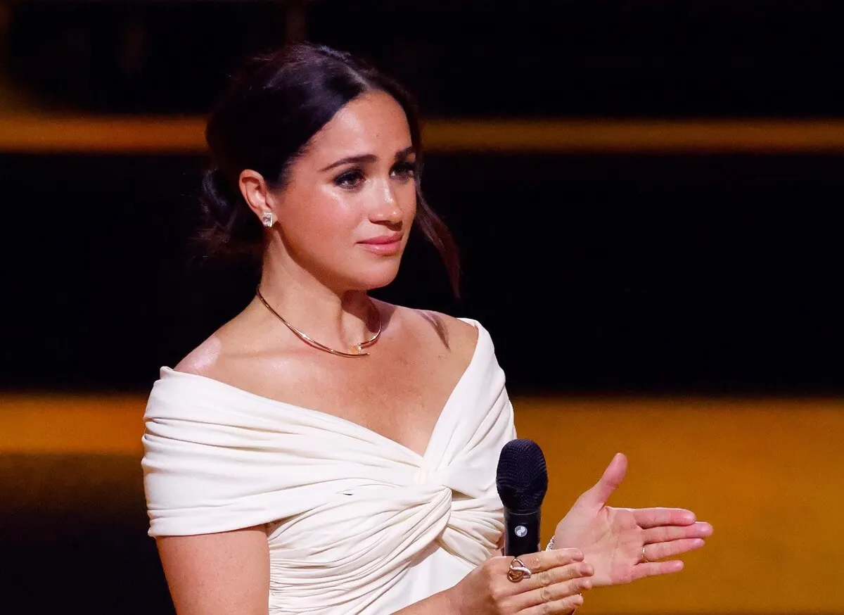 Meghan Markle makes a speech on stage during the Opening Ceremony of the Invictus Games in The Hague, Netherlands