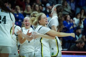 Covenntry Defeats Seymors for Girls Division III Basketball Championship Uncasville, CT, March 22, 2026 - Coventry celebrates their victory over Seymour for the Girls Division III Championship at Mohegan Sun Arena. Stan Godlewski/Special to the Courant