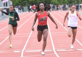 samiyah Manchester senior Samiyah Eady wins her third Class LL title in the 100 meters (12.12 seconds) in four years Saturday afternoon at Willow Brook Park in New Britain. Ella Barber of Greenwich finished second and Shanez DeRoche of Hamden was third. (Photo by Lori Riley)