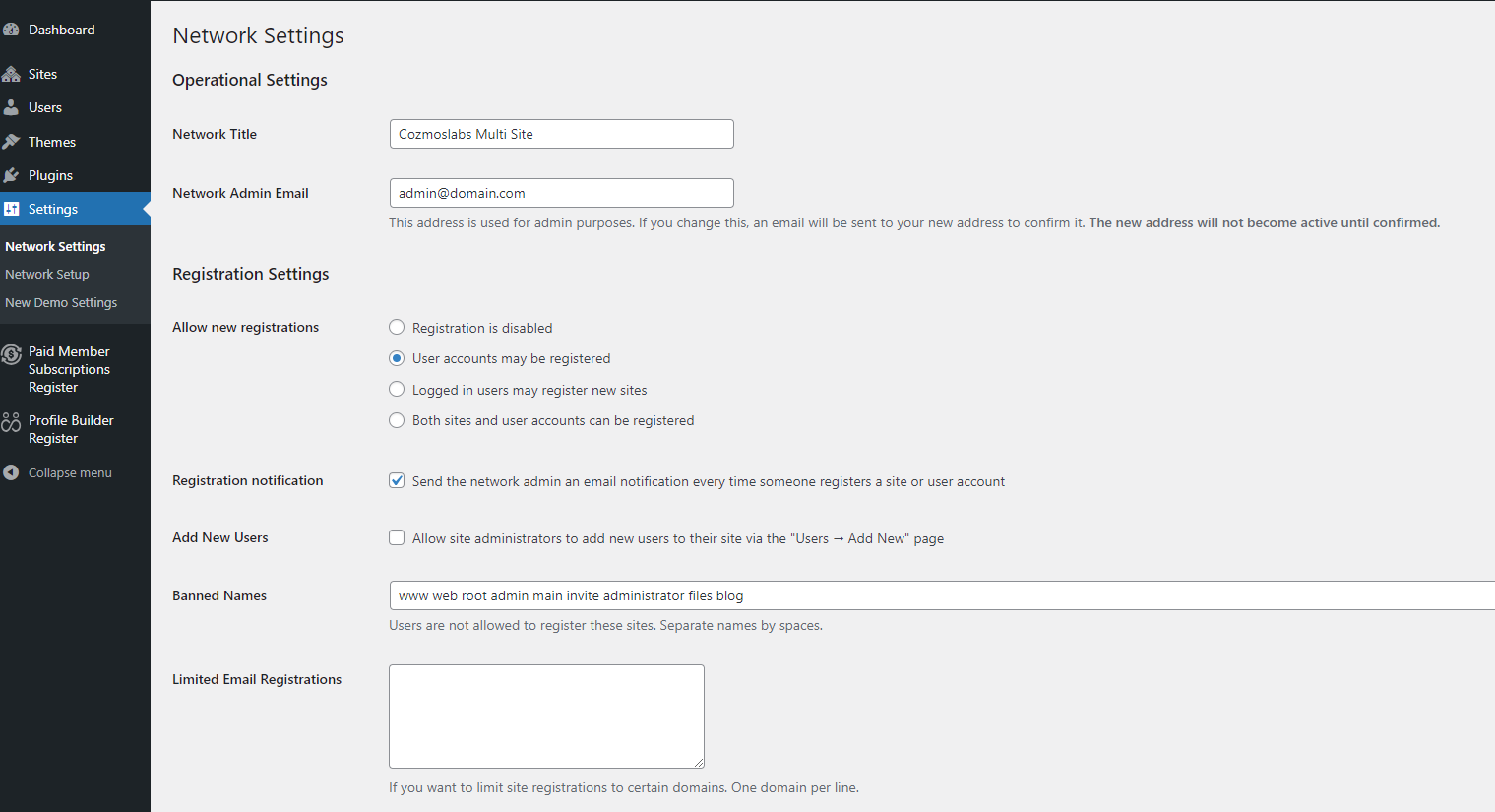 Profile Builder User accounts may be registered