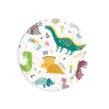 6 stk Paptallerken Dinosaurs - 18cm
