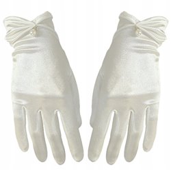 Elegante Satin Bryllups og konfirmandinde handsker: - Creme med perle 23 cm