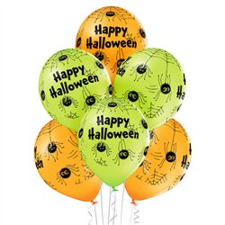 50 stk. Latexballoner Halloween Edderkopper Orange-Grøn 30 cm – Skab uhyggelig feststemning