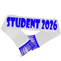 Ordensbånd Student 2026 Hvid med Blåt Tryk 190 cm – Fejr med stil og frynser!
