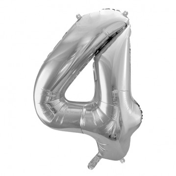 Sølv 4 tal ballon - ca 35 cm