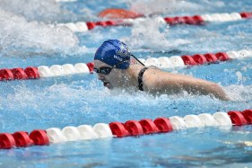 DCC-L-GPLSwim-2-7-04 Broomfield's Myra Wherry competes in the 100-yard butterfly during the Granite Peaks League meet at the Veterans Memorial Aquatic Center on Saturday. (Alissa Noe/BoCoPreps.com)