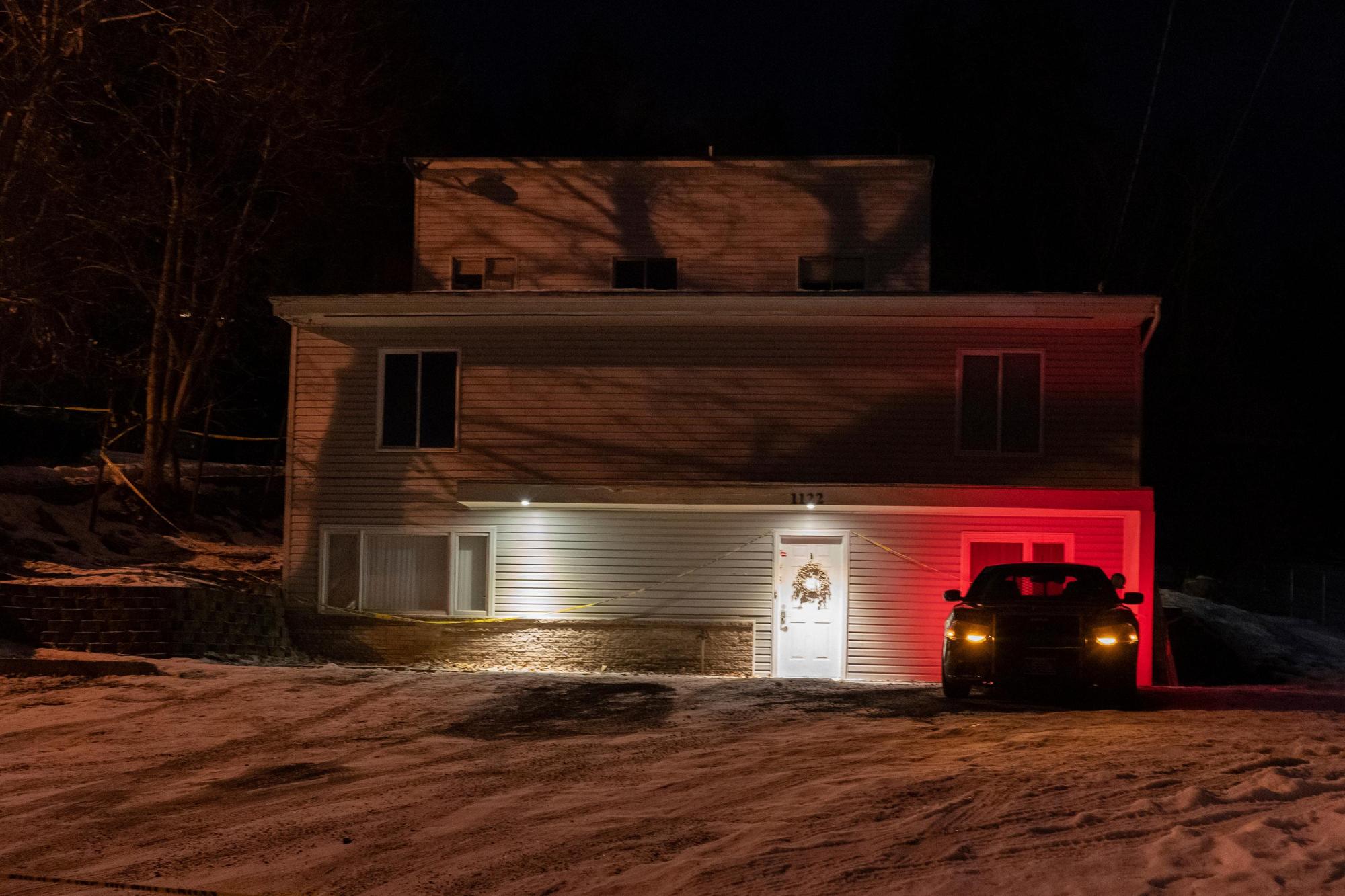 Four_Killed_University_of_Idaho_16565 A private security officer sits in a vehicle on Jan. 3, 2023, in front of the house in Moscow, Idaho, where four University of Idaho students were killed in November 2022. (Ted S. Warren/AP)