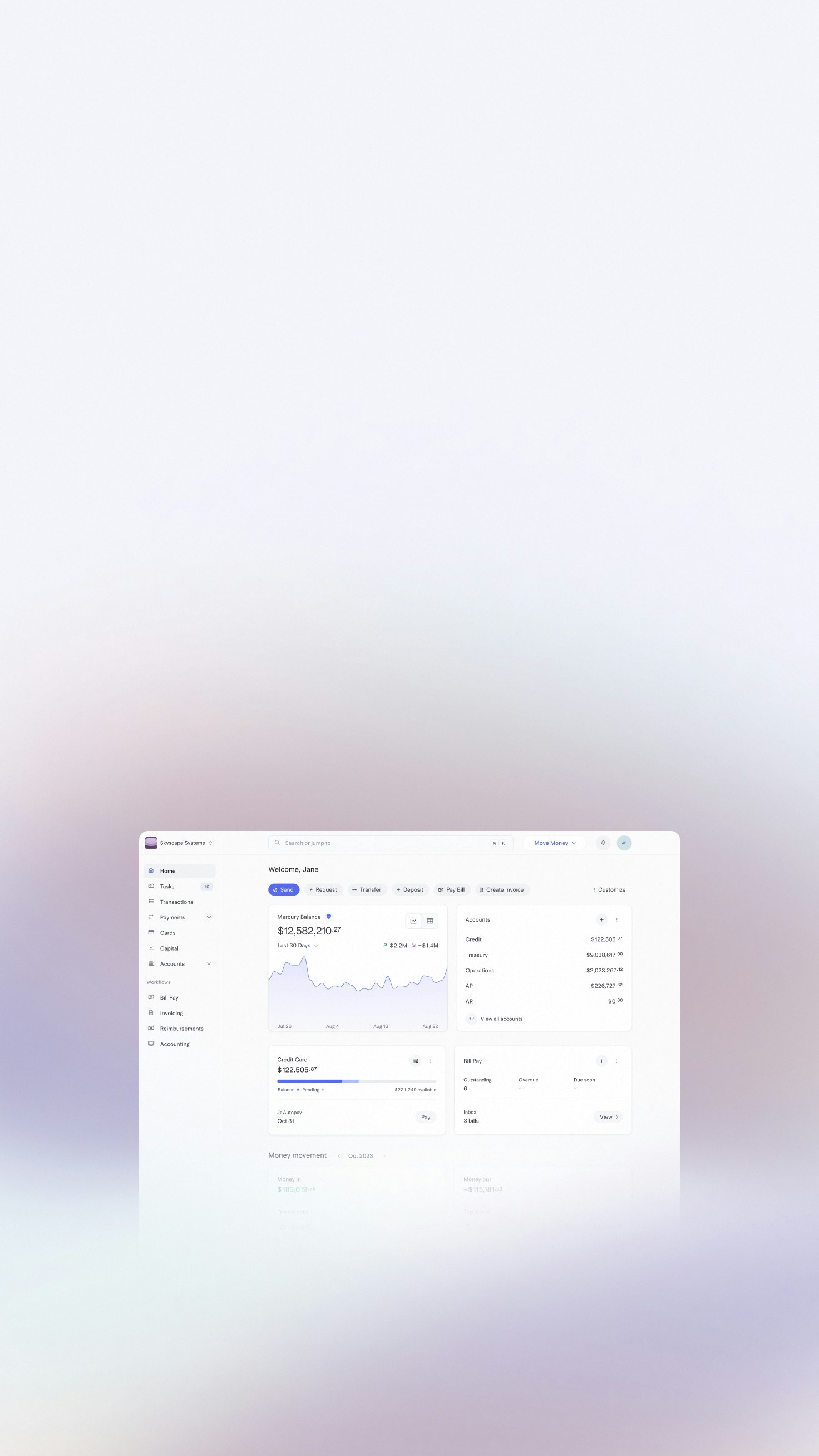 Financial dashboard interface