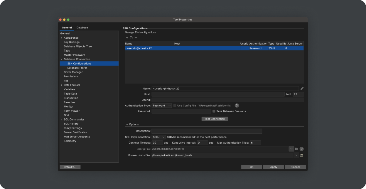 SSH settings.
