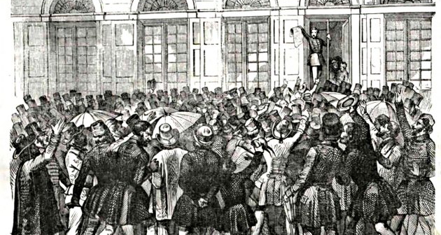 A közönség Landerer és Hackenast nyomdája előtt, 1848. március 15.