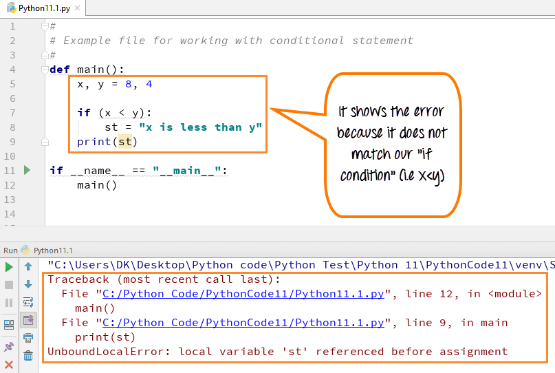 Python error when the if condition is not met