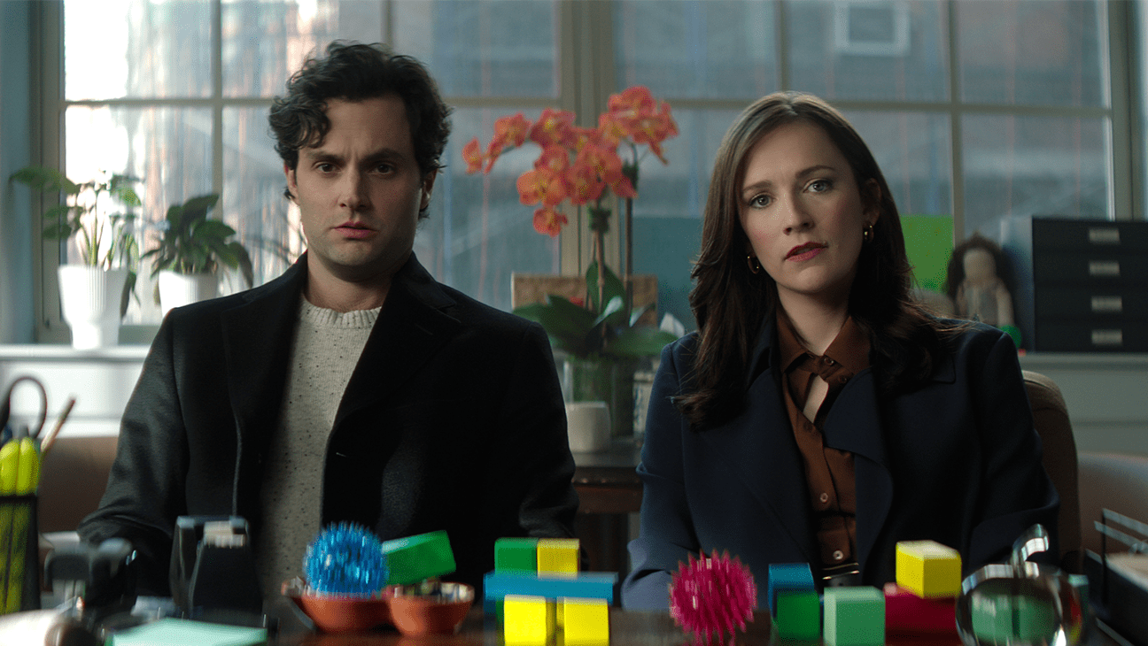 Penn Badgley and Charlotte Ritchie in 'You' season 5.