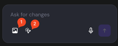 Hostinger Horizons prompt box with image upload, send, microphone, and submit icons