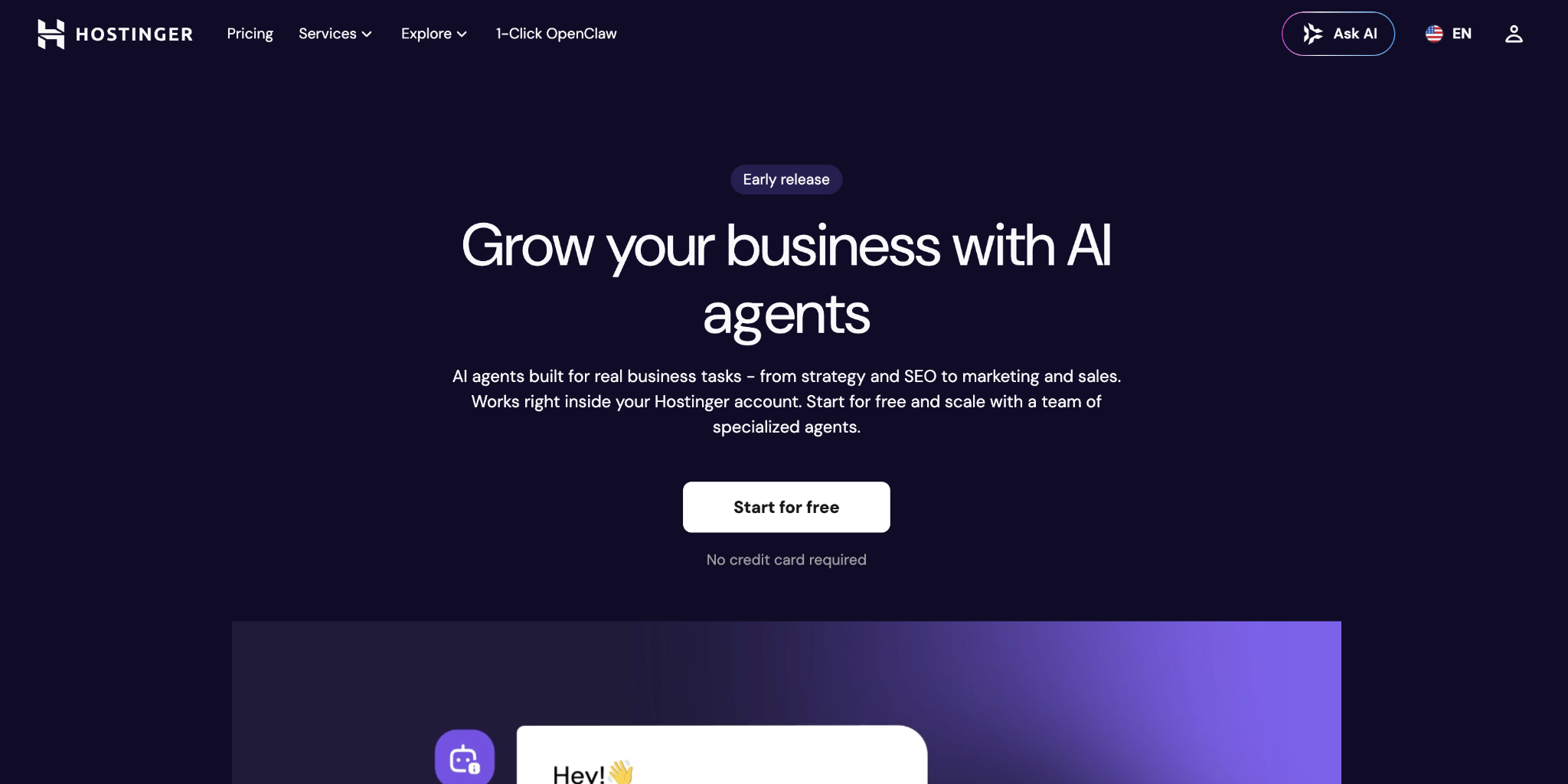 Hostinger AI agents landing page