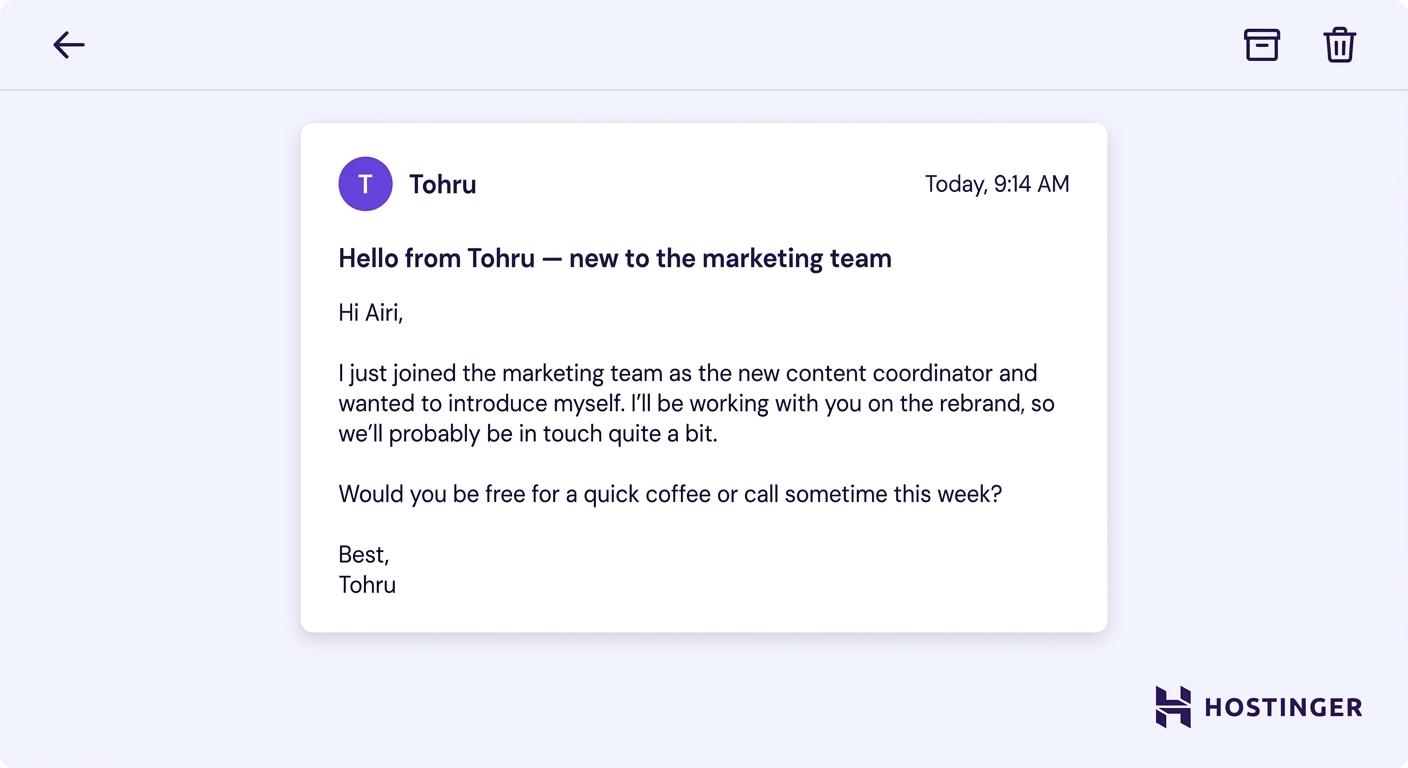 Casual business email example: introduction email