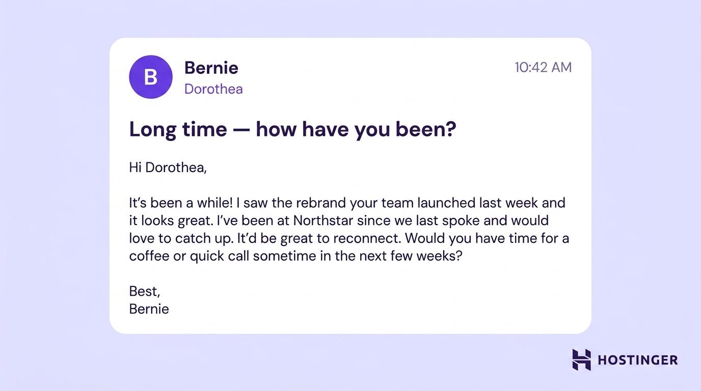 Casual business email example: reconnection email