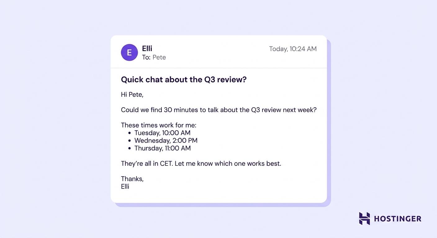 Casual business email example: scheduling email