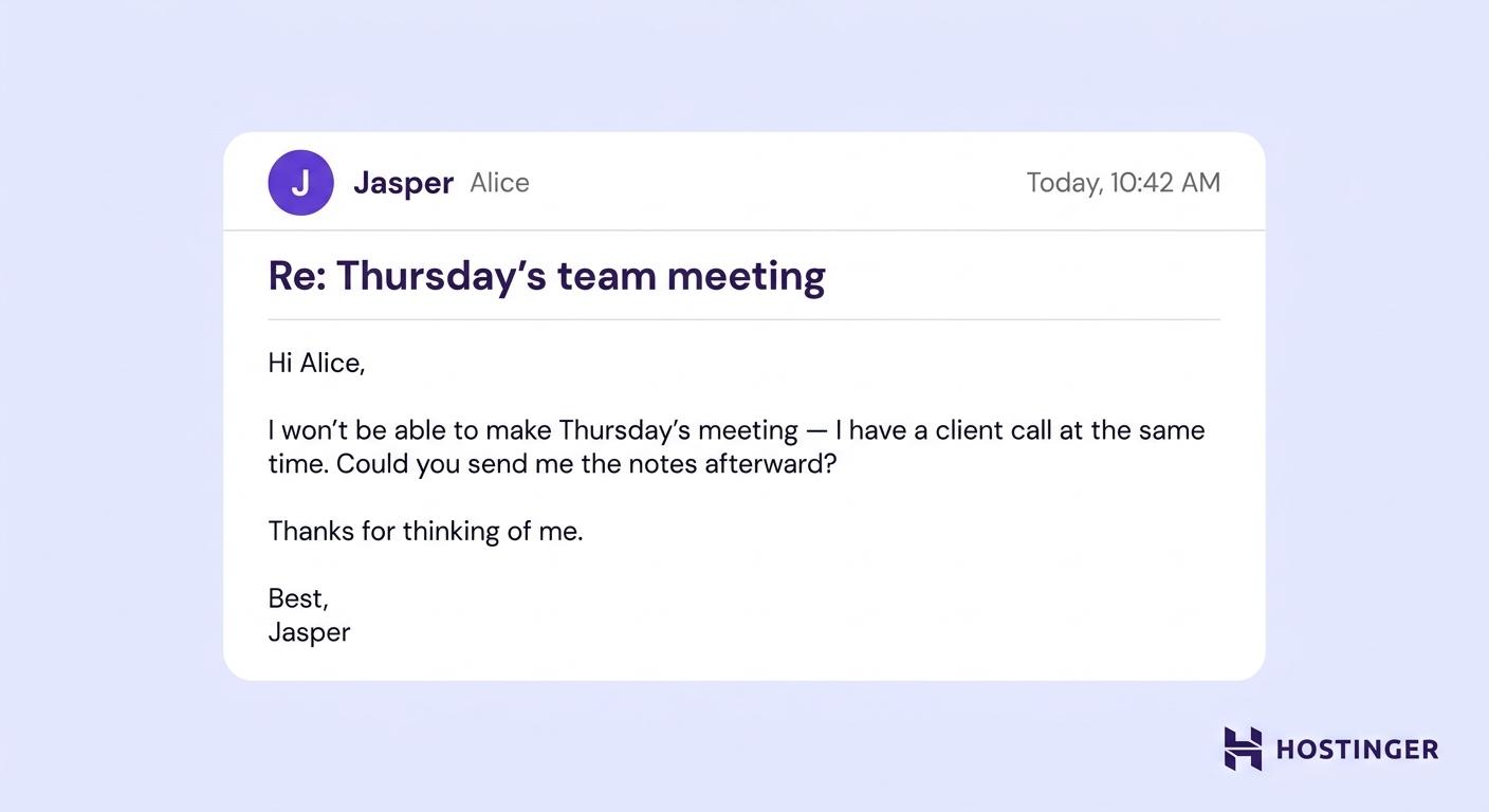 Casual business email example: invitation or request decline email