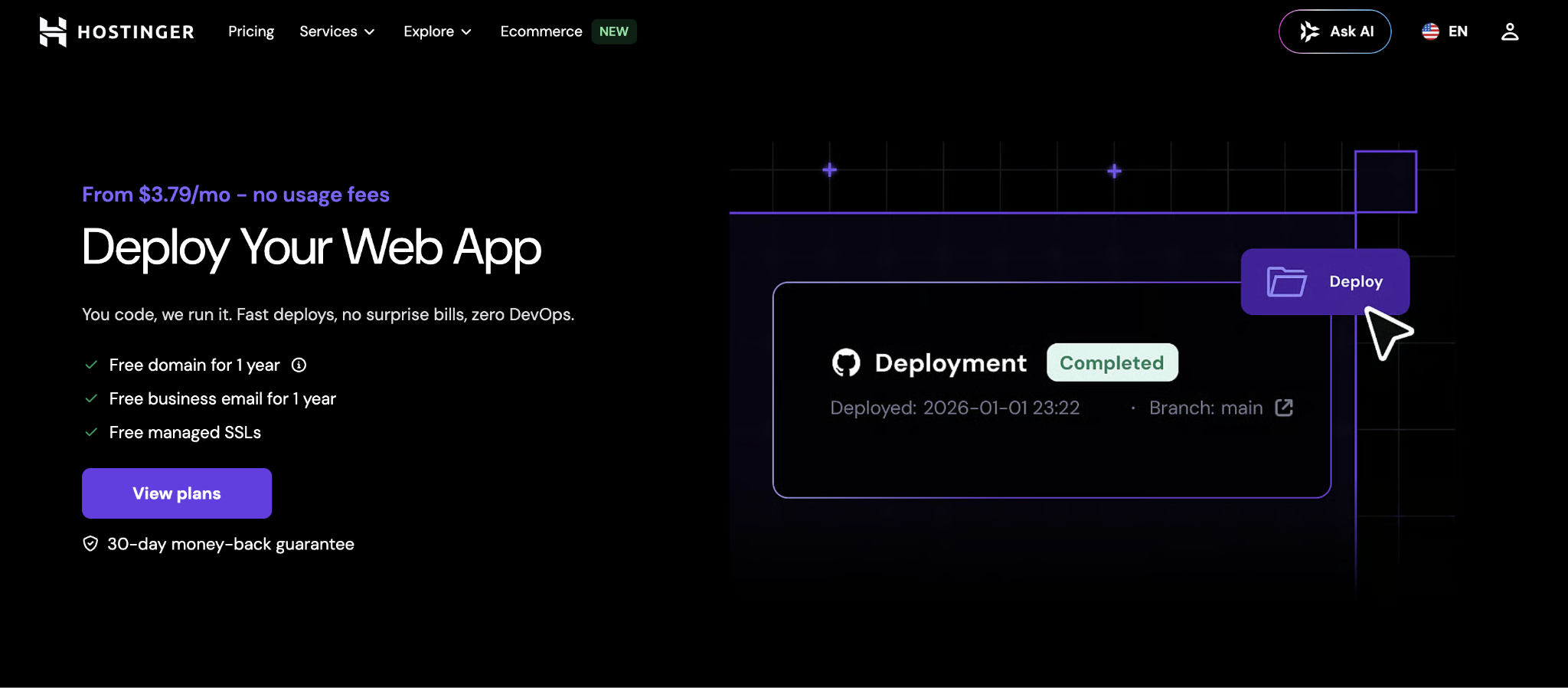 Hostinger Web App Hosting landing page