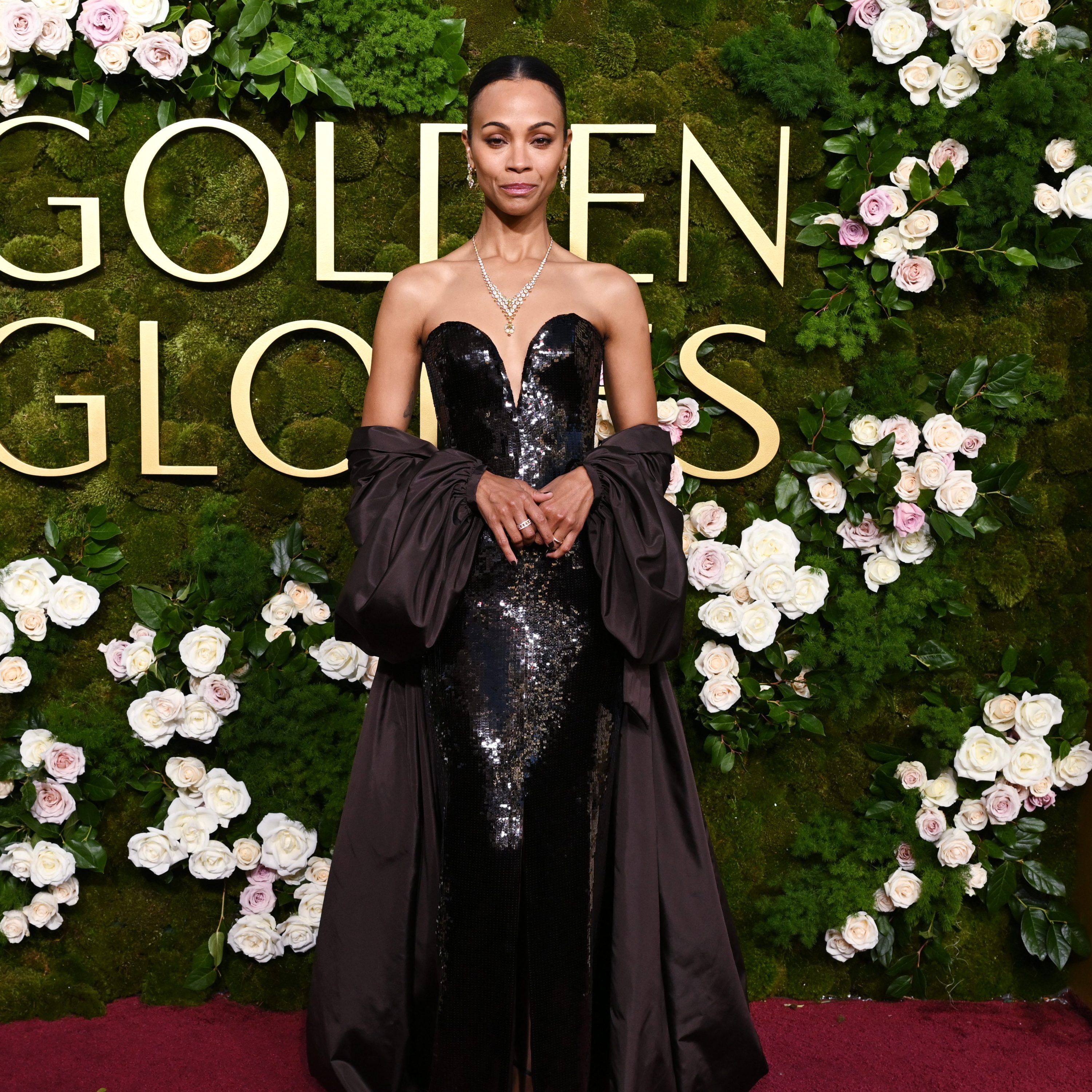 Zoe Saldana during the 82nd Annual Golden Globes held at The Beverly Hilton on January 05, 2025 in Beverly Hills, California.