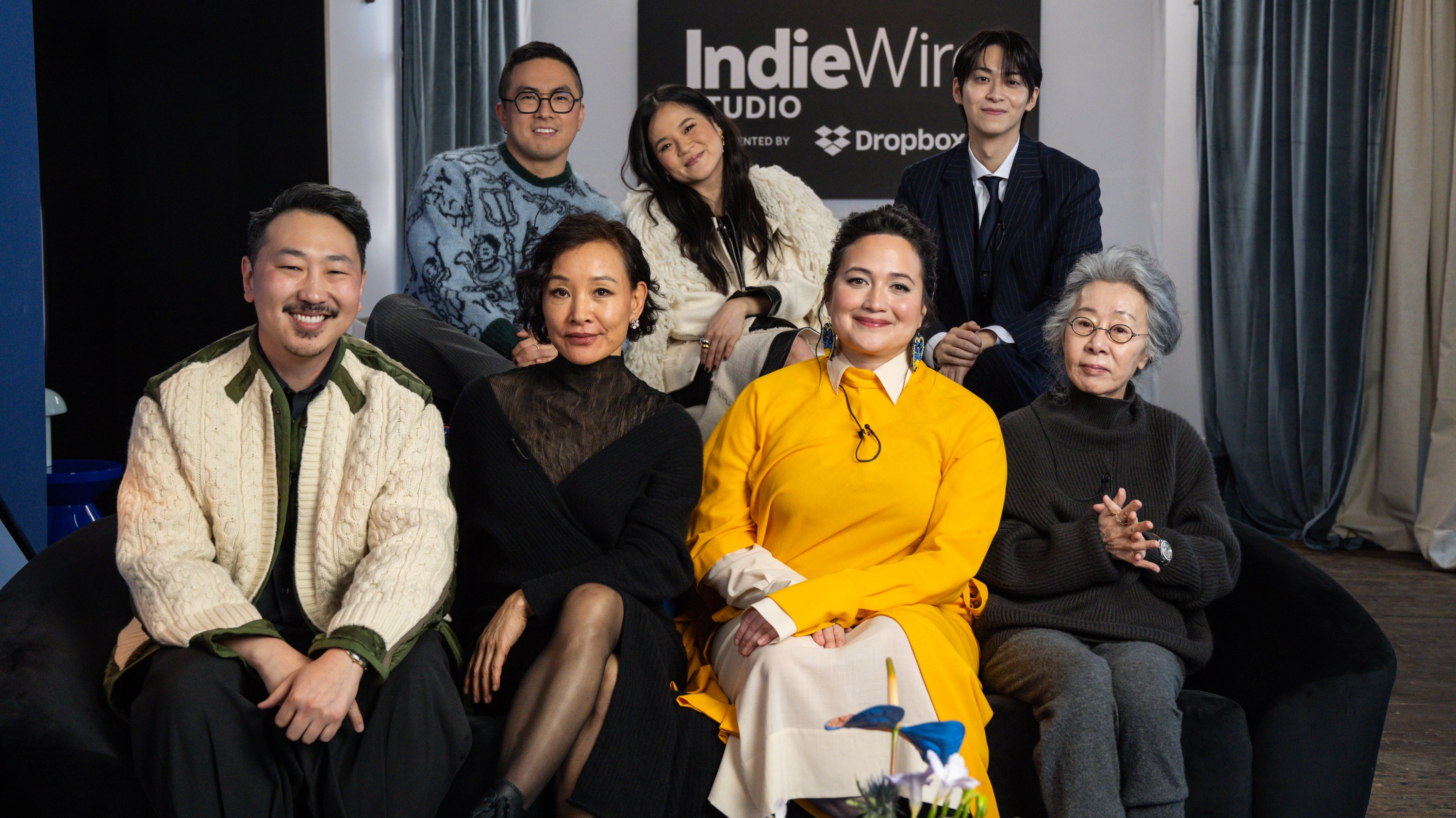 Andrew Ahn, Bowen Yang, Joan Chen, Kelly Marie Tran, Lily Gladstone, Han Gi-chan, Youn Yuh-jung at the IndieWire Studio 2025 at Sundance presented by Dropbox held at The IndieWire Studio on January 26, 2025 in Park City, Utah. (Photo by Clayton Chase/IndieWire via Getty Images)