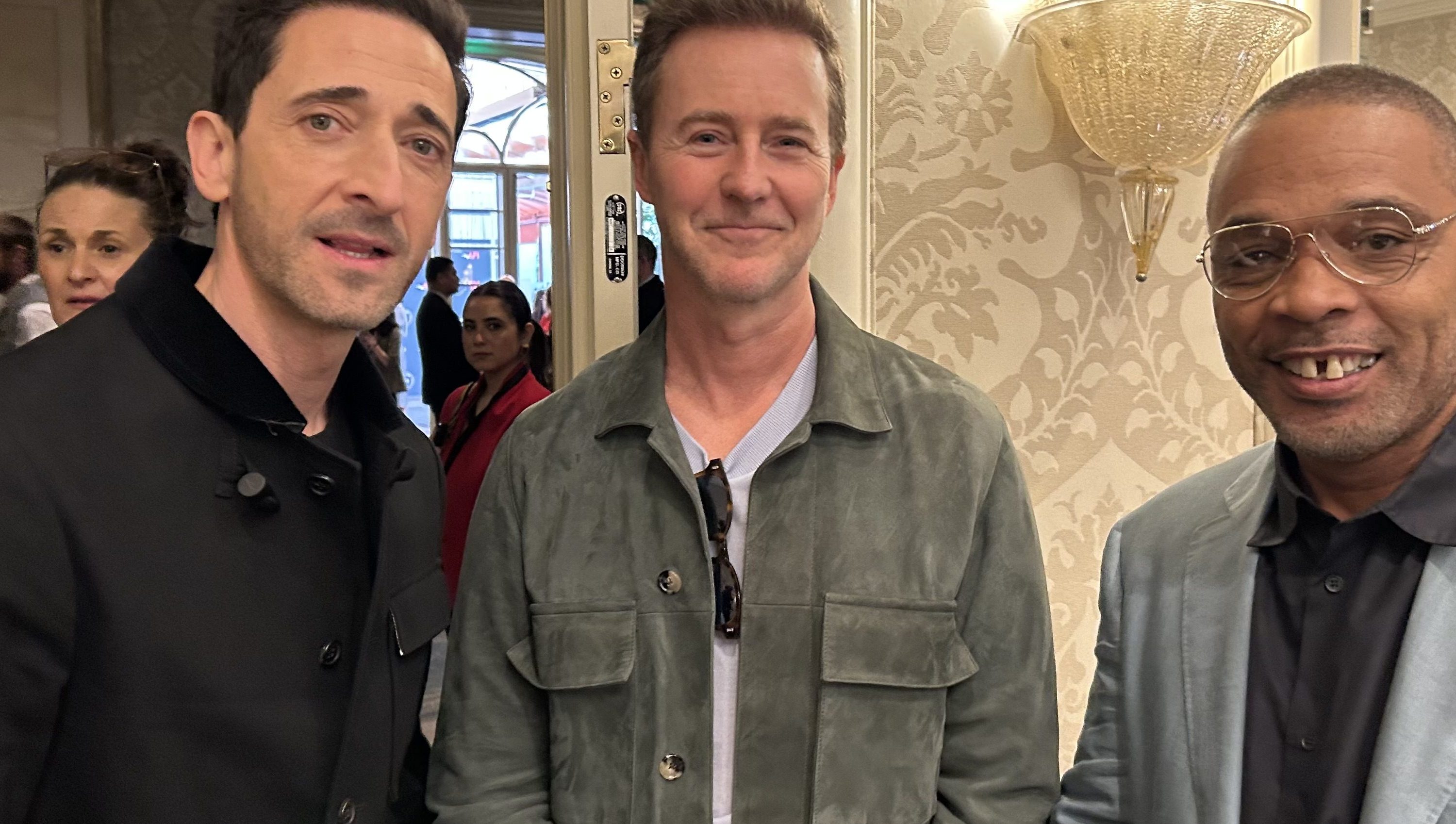 Adrien Brody, Edward Norton, and Clarence Maclin arrive at the AFI Awards lunch.