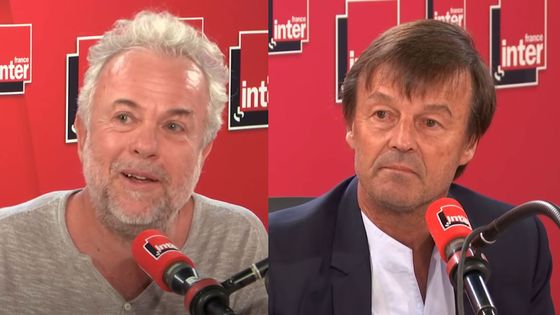 Frédéric Lenoir et Nicolas Hulot dans les studios de France Inter