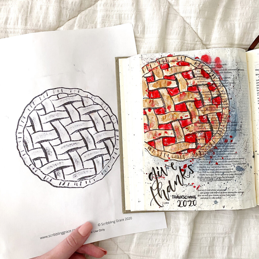 Scribbling Grace, Thanksgiving Pie Bible Journaling. With Free Printable